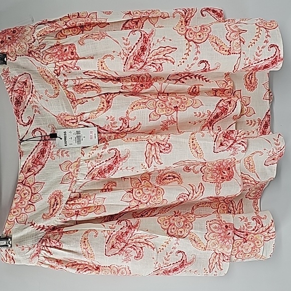 Express Layered Circle Mini Skirt Linen Blend Paisley Print Cottagecore - Picture 14 of 16